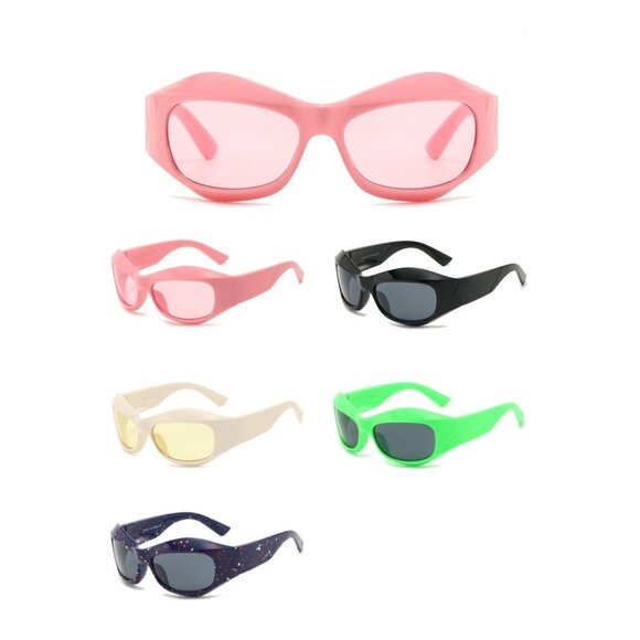Women Sunglasses Pink Lens Fashion Designer Running Wrap Around  Thick Frame New - Picture 3 of 3